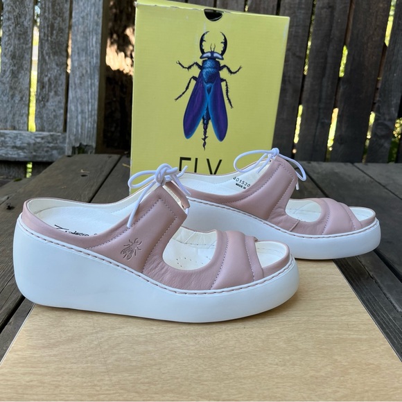 Fly London Dare520Fly Platform Wedge Leather Sandals In Nude Sz 38EU/7.5-8 US - Picture 3 of 16